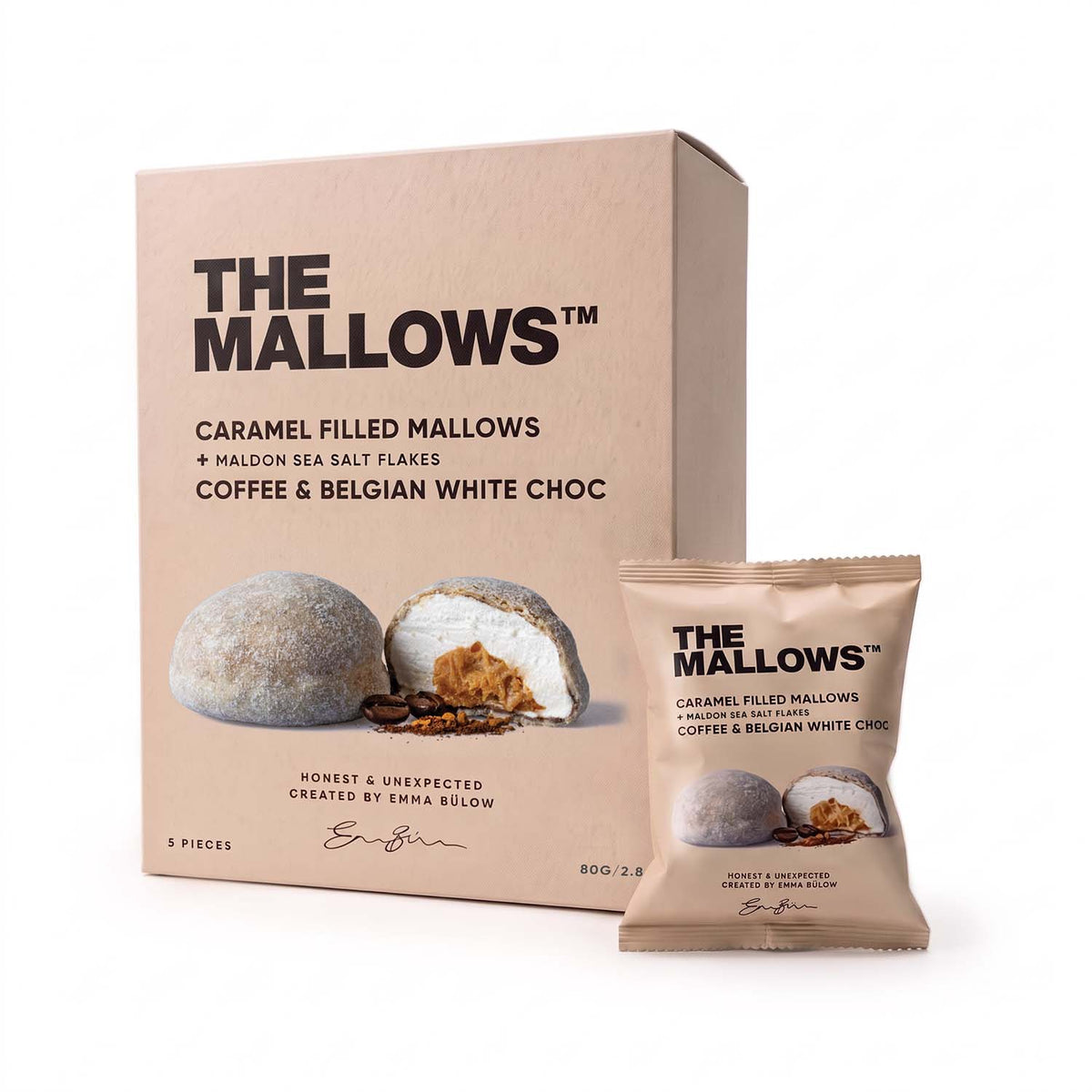 The Mallows Caramel Filled Mallows with coffee and Belgian White Choc, 5 stk.