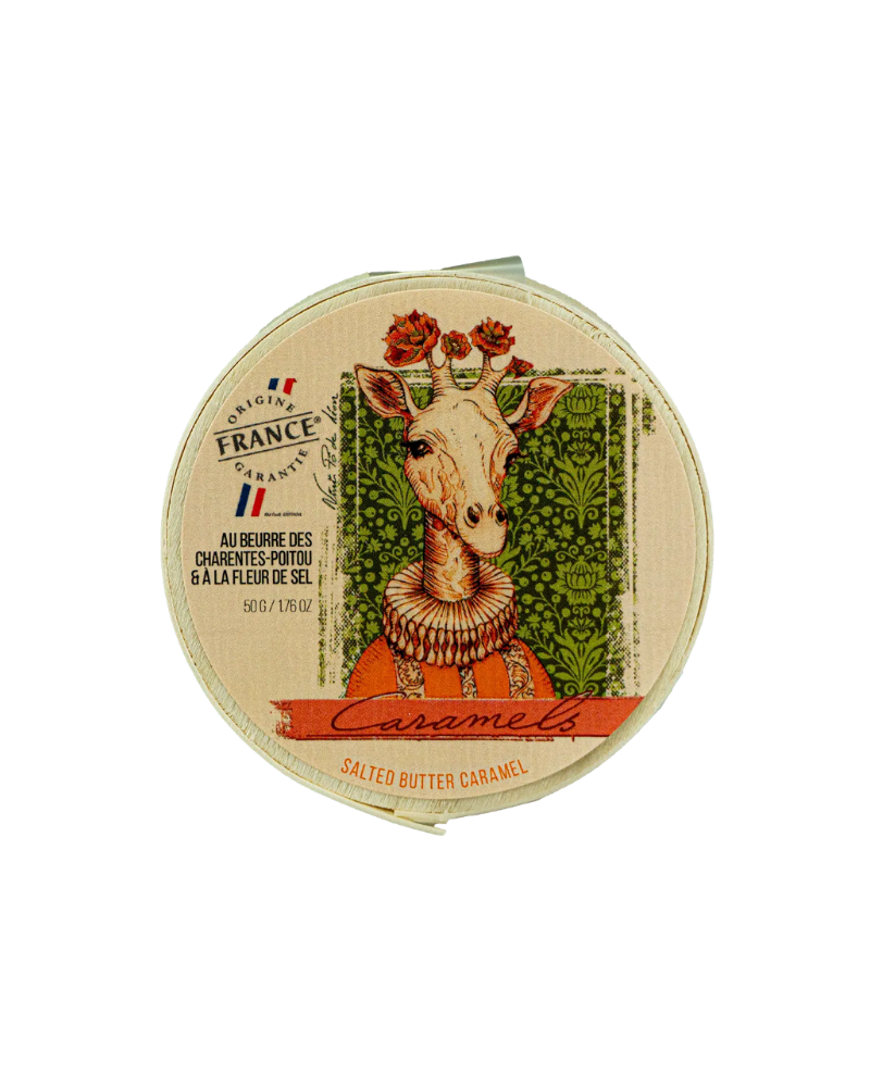 Æske med karameller med fleur de sel "Girafine"