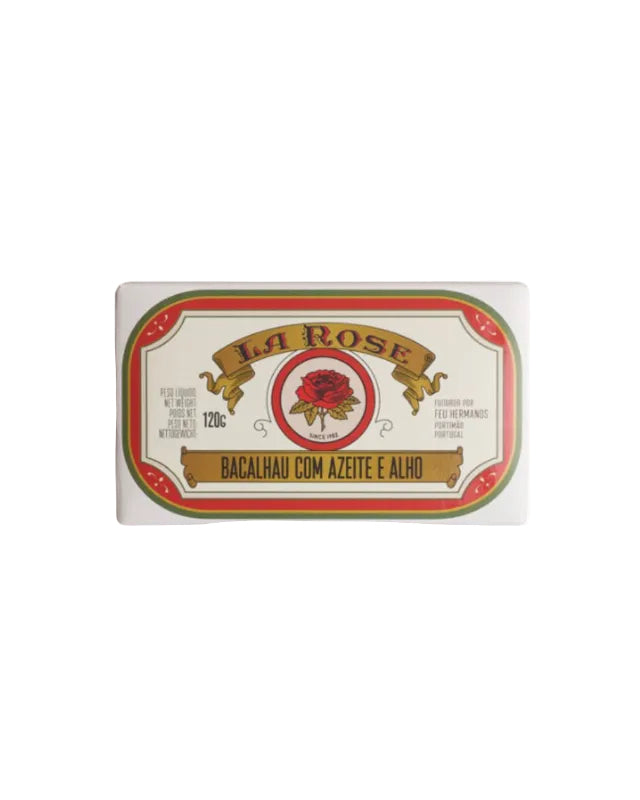 La Rose Bacalhau, torsk i olivenolie med hvidløg, 120 g