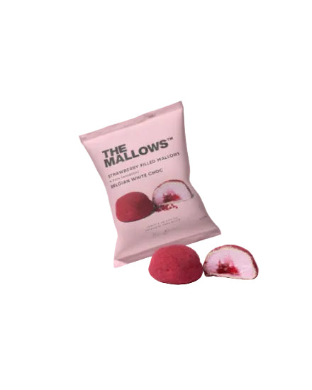 Jordbærfyldte Marshmallows med hvid chokolade og hindbær, 1 stk.