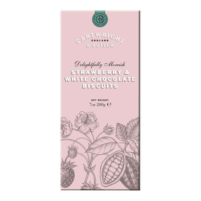 Cartwright & Butler jordbær- og hvid chokoladekiks, 200 g